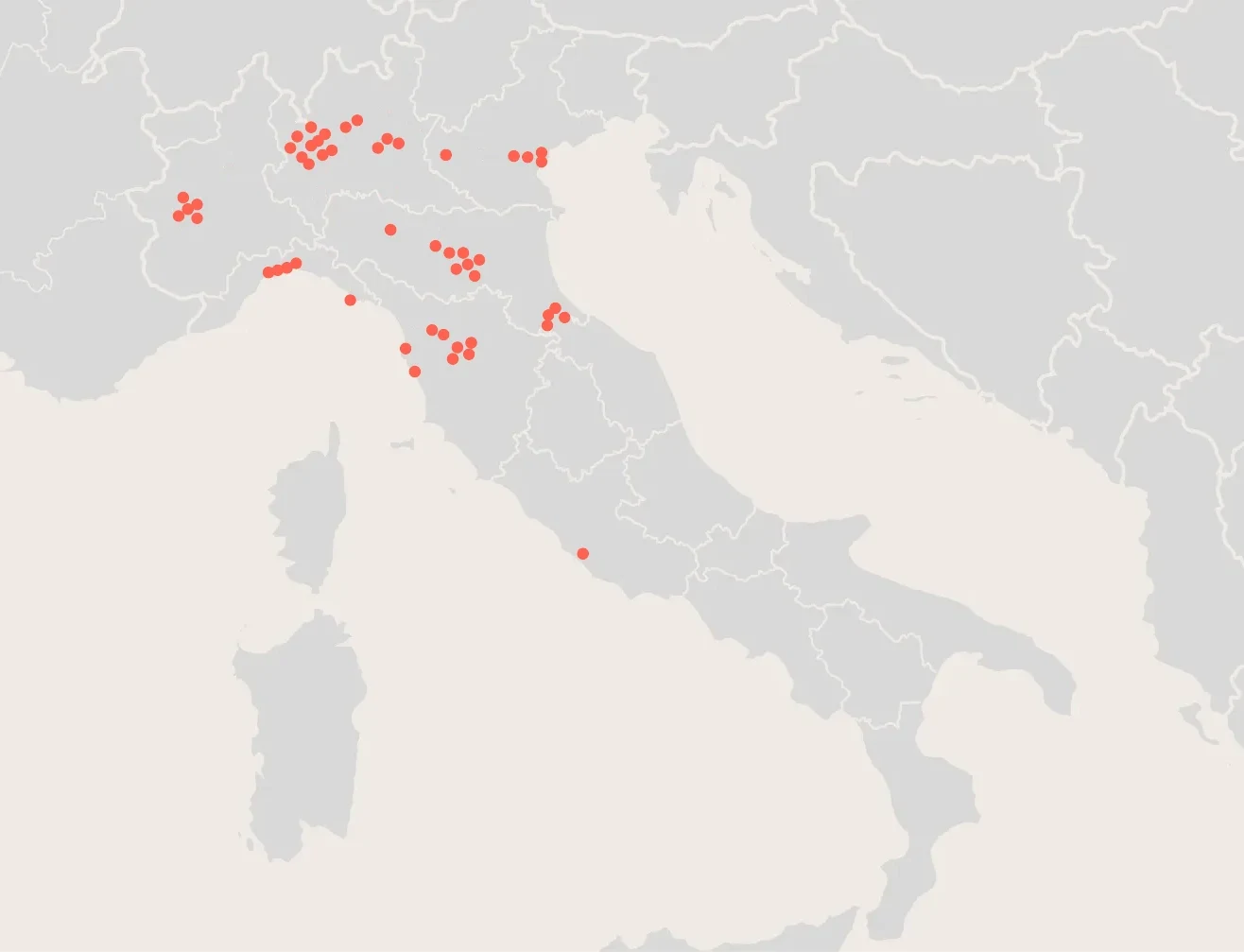 Mappa dei centri Elha in Italia